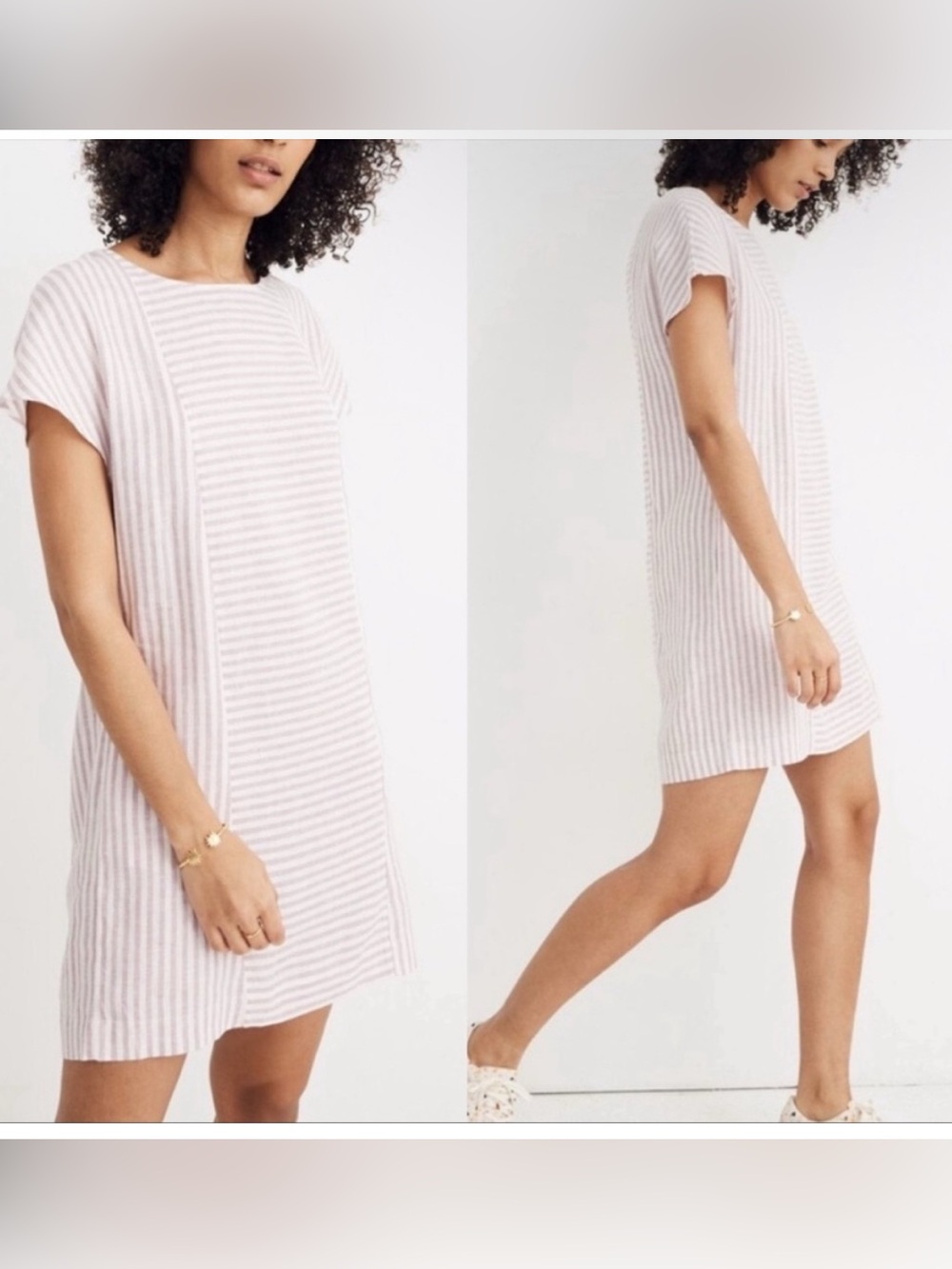 Madewell Linen Stripped Button Back Shift Mini Dress Size S Nautical Summer